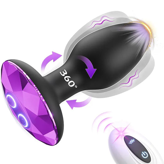 Remote Control 360° Purple Diamond Vibrating Anal Plugs