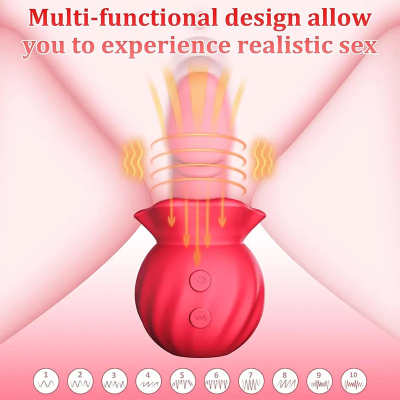 Rose Anal Vagina Retractable Vibrating Dildo