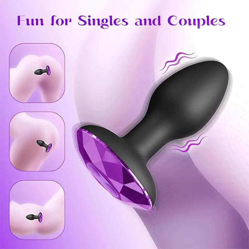 Remote Control 360° Purple Diamond Vibrating Anal Plugs