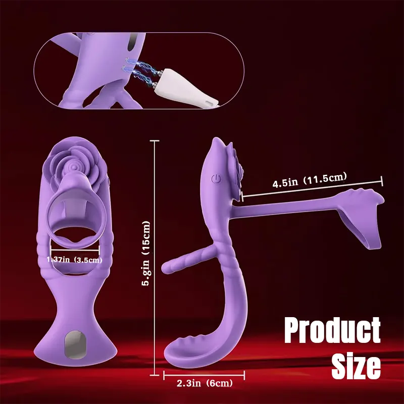 Purple Rose Semen Locking Vibrating Cock Ring