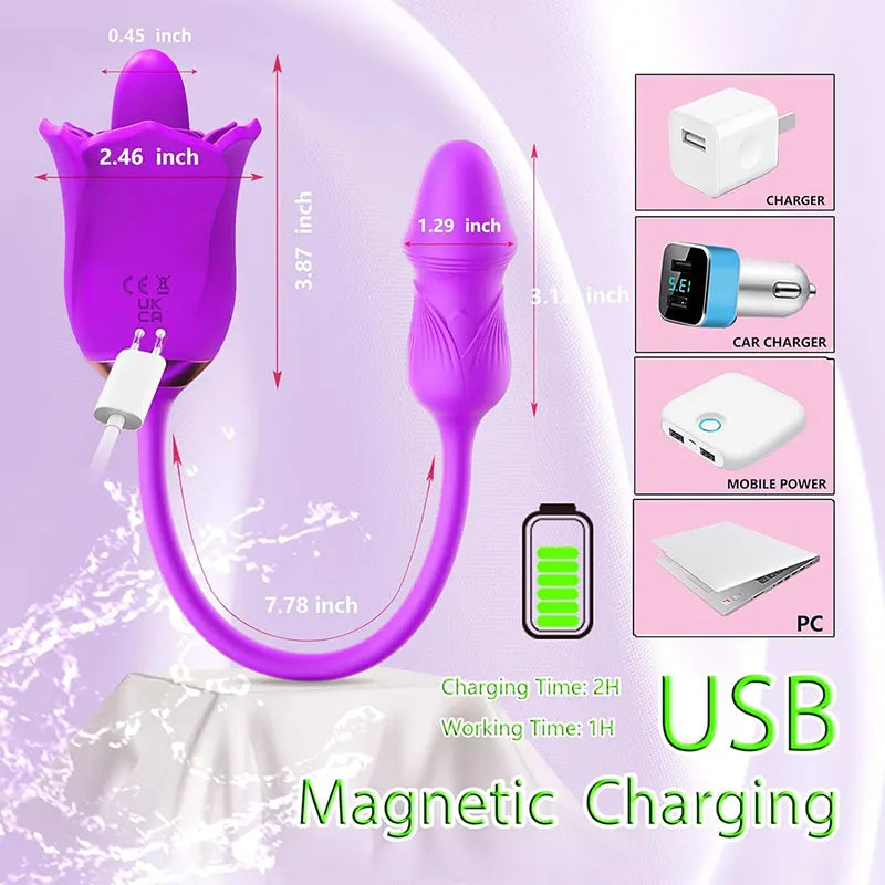 Purple Rose 3-in-1 Licking & Vibration Pleasure Toy