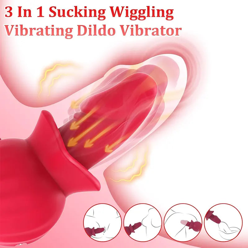 Rose Anal Vagina Retractable Vibrating Dildo