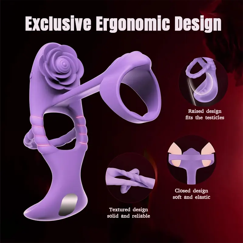 Purple Rose Semen Locking Vibrating Cock Ring