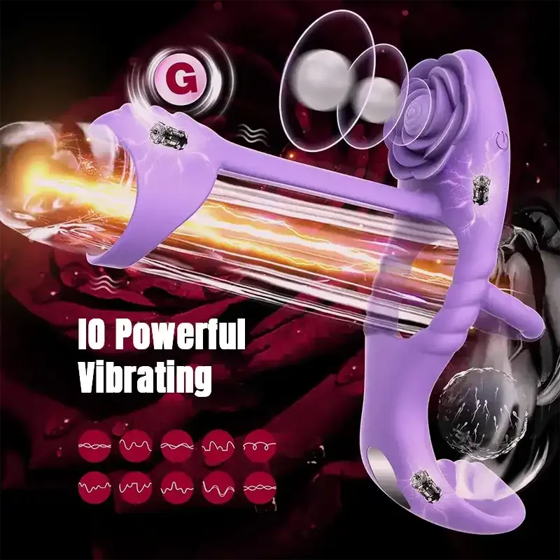 Purple Rose Semen Locking Vibrating Cock Ring