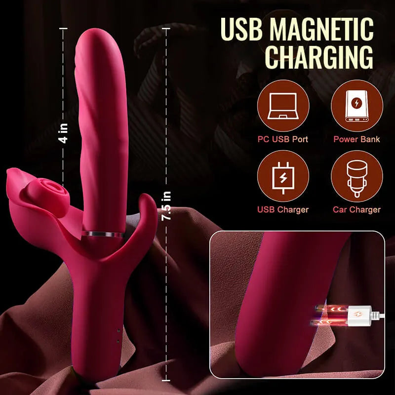 3-in-1 Rabbit Vibrator with Thrusting, Heating & Dual Motors