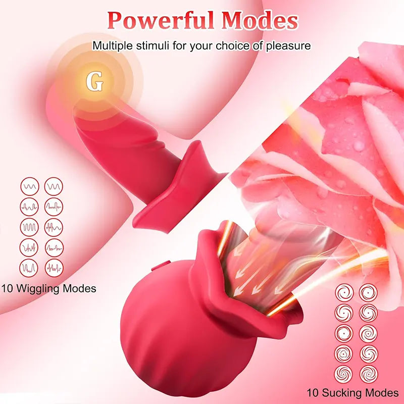 Rose Anal Vagina Retractable Vibrating Dildo
