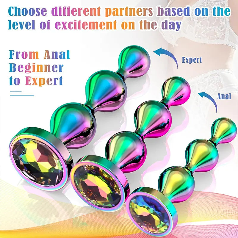 Metal Anal Plug Set – 3 Sizes with Jewel Design
