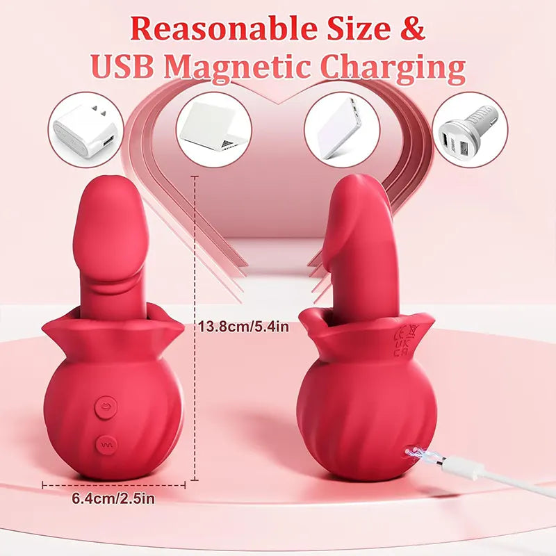 Rose Anal Vagina Retractable Vibrating Dildo