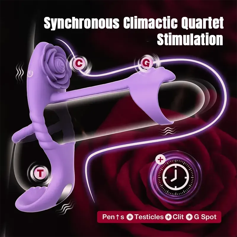 Purple Rose Semen Locking Vibrating Cock Ring